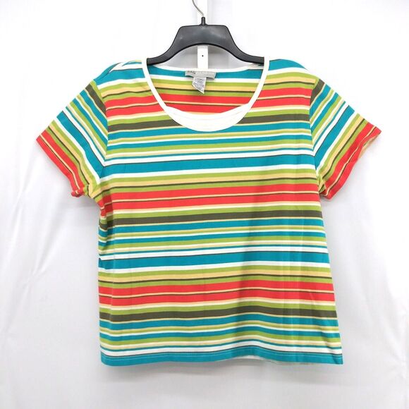 Sag Harbor Sport Shirt Womens Size XL Multicolor Striped Short Sleeve Top - Picture 1 of 8